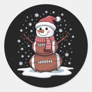 Sticker Rond Noël Football américain Snowman Xmas Sport