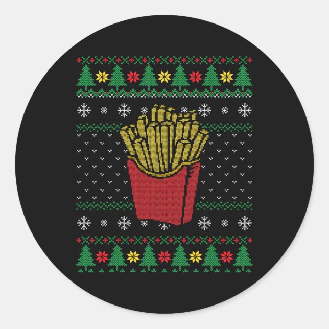 Sticker Rond Noël Français Fries Ugly Sweat (Devant)