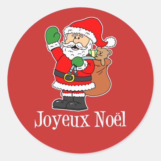 Sticker Rond Noël français Père Noël Joyeux Noel (SUR le ROUGE) | Zazzle.fr