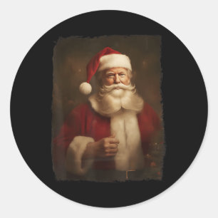 Sticker Rond Noël Funky Trump Santa Claus Retro Vintage