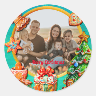 Sticker Rond Noël Gingerbread Candy House et Nouvel An