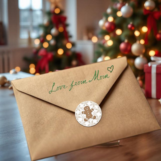 Sticker Rond Noël Gingerbread Homme et Snowflakes (Créateur téléchargé)