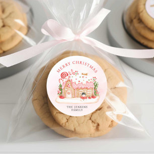 Sticker Rond Noël Gingerbread Maison cadeau