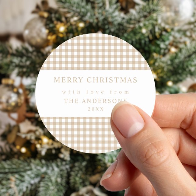 Sticker Rond Noël Gingham Beige (Créateur téléchargé)