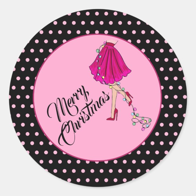 Sticker Rond Noël Glam Rose (Devant)