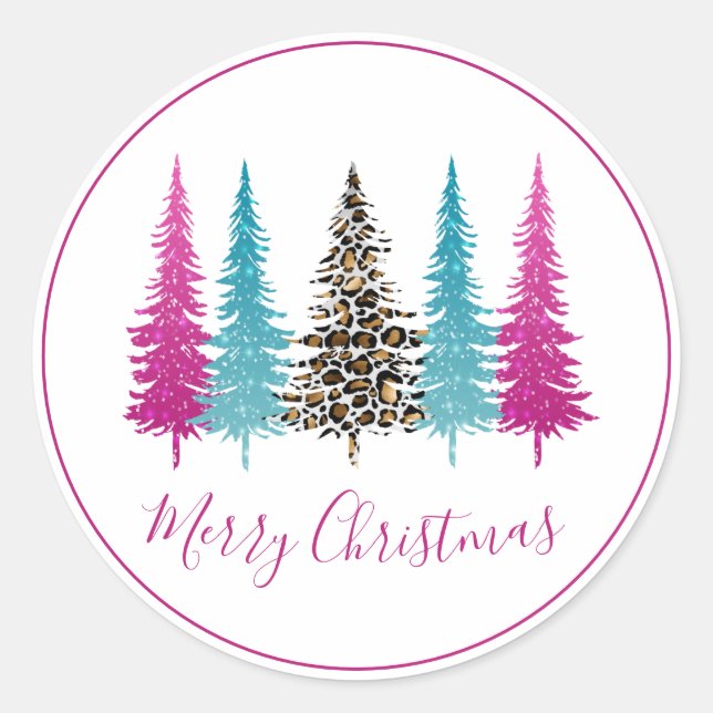 Sticker Rond Noël Glam Turquoise Rose (Devant)