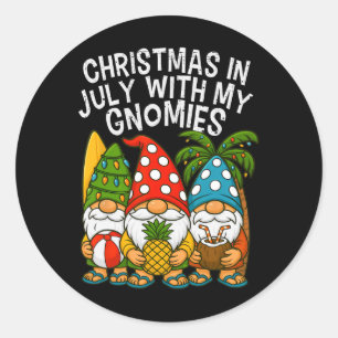 Sticker Rond Noël Gnome en juillet avec mes Gnomies Vacances d'