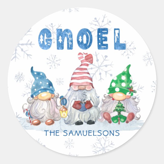 Sticker Rond Noël Gnome GNOEL Salutation personnalisée (Devant)