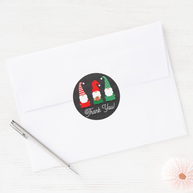 Sticker Rond Noël Gnomes mignons Merci de vacances (Enveloppe)