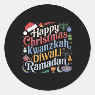 Sticker Rond Noël Hanoukka Kwanzaa Diwali Ramadan