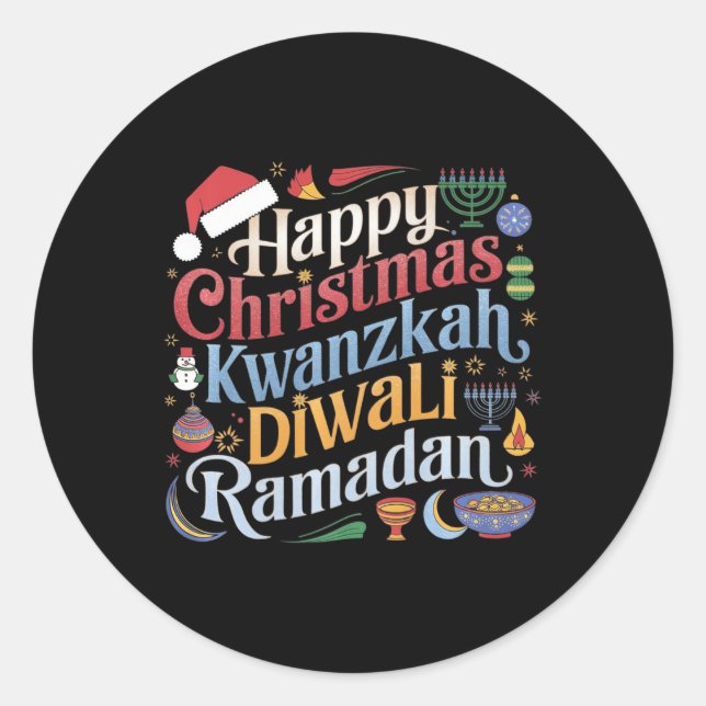 Sticker Rond Noël Hanoukka Kwanzaa Diwali Ramadan (Devant)