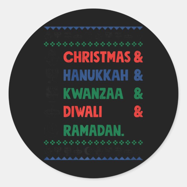 Sticker Rond Noël Hanoukka Kwanzaa Diwali Ramadan Funny Ug (Devant)