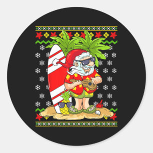 Sticker Rond Noël hawaïen en juillet Mele Kalikimaka Père Noël