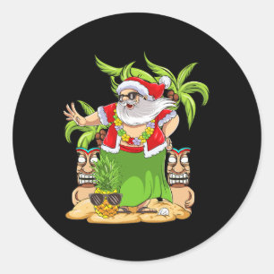 Sticker Rond Noël hawaïen Mele Kalikimaka Danse hula Père Noël