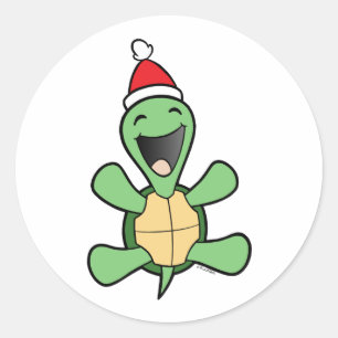 Sticker Rond Noël heureux de tortue