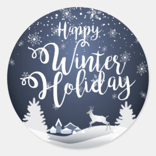 Sticker Rond Noël heureux de vacances d'hiver et nouvelle ann