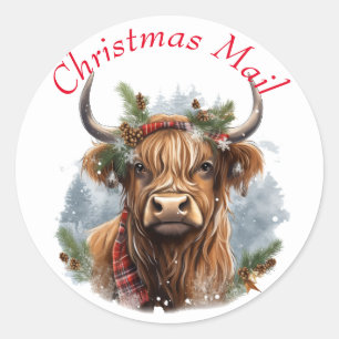 Sticker Rond Noël Highlander Cow Cute