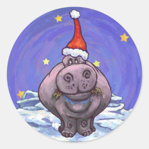 Sticker Rond Noël Hippopotame