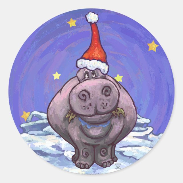 Sticker Rond Noël Hippopotame (Devant)