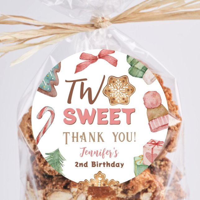 Sticker Rond Noël hiver 2e anniversaire fille mignonne biscuit (Créateur téléchargé)