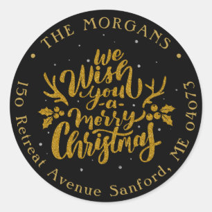 Sticker Rond Noël hiver Floral Adresse de vacances