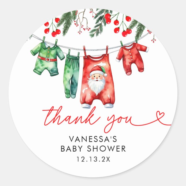 Sticker Rond Noël hiver Père Noël Baby shower Merci  (Devant)