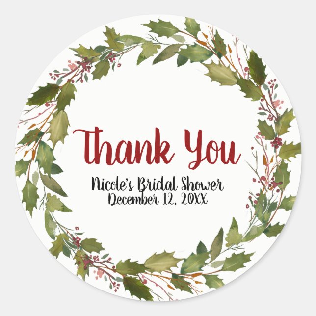 Sticker Rond Noël Holiday Holly Berry Feuilles Hiver Favoriser (Devant)