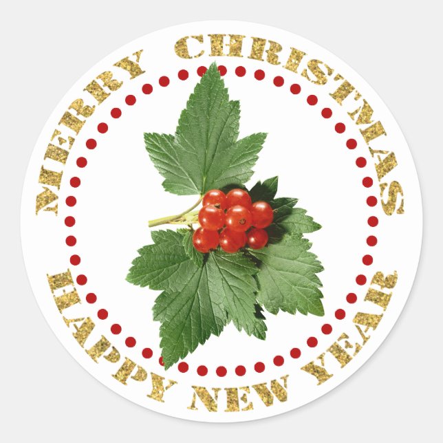 Sticker Rond Noël Holly Berry Nouvel An (Devant)
