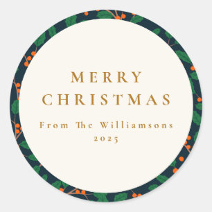 Sticker Rond Noël Holly Botanique Verdure Custom from