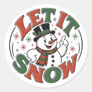 Sticker Rond Noël Homme de Neige Rétro Vintage Festif