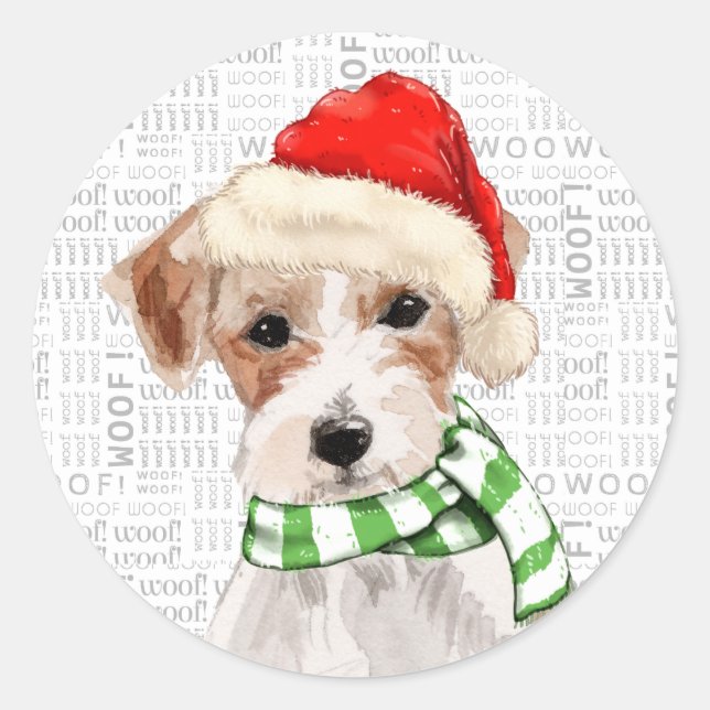 Sticker Rond Noël Jack Russell Terrier Chien Santa Hat (Devant)