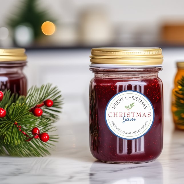 Sticker Rond Noël Jam Maison Verdure (Christmas Homemade Jam Greenery Classic Round Sticker)
