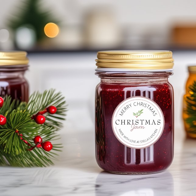 Sticker Rond Noël Jam Maison Verdure (Christmas Homemade Jam Greenery Classic Round Sticker)