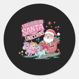 Sticker Rond Noël Je Crois En Père Noël Et Unicornes Funny Xm