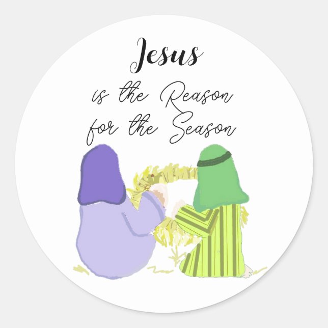 Sticker Rond Noël Jésus est l'Autocollant Raison Ronde (Devant)