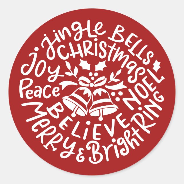 Sticker Rond Noël Jingle Bells Paix Joie Joyeux Bright Noel (Devant)