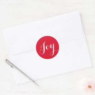 Sticker Rond Noël Joie Rouge Blanc Typographie Enveloppe Sceau