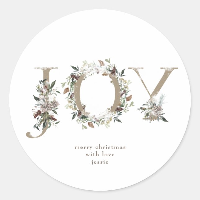 Sticker rond Noël JOY Kraft Vacances Florales (Devant)