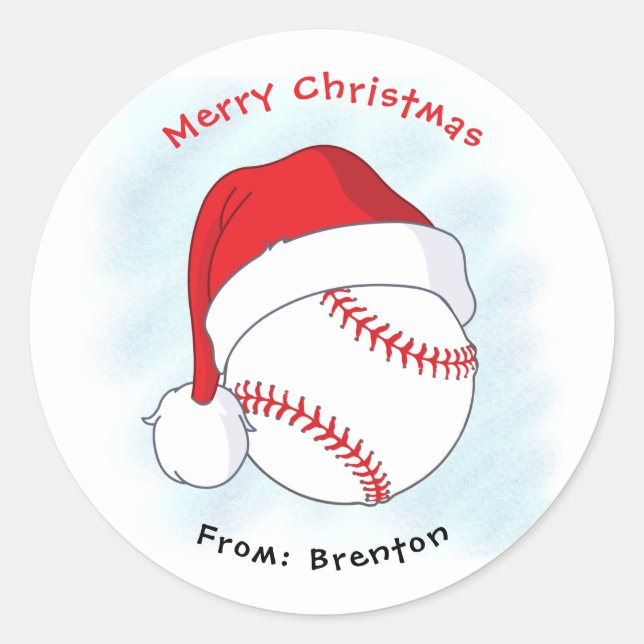 Sticker Rond Noël Joyeux du baseball de Santa Hat (Devant)