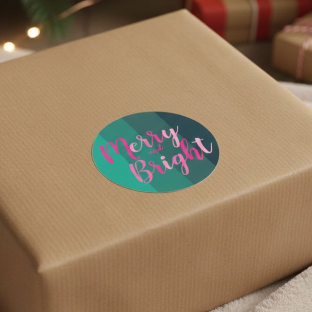Sticker Rond Noël Joyeux et rose vert clair (Créateur téléchargé)