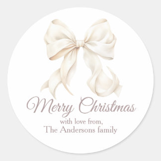 Sticker Rond Noël joyeux nœud blanc élégant