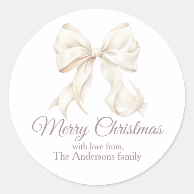 Sticker Rond Noël joyeux nœud blanc élégant  (Devant)