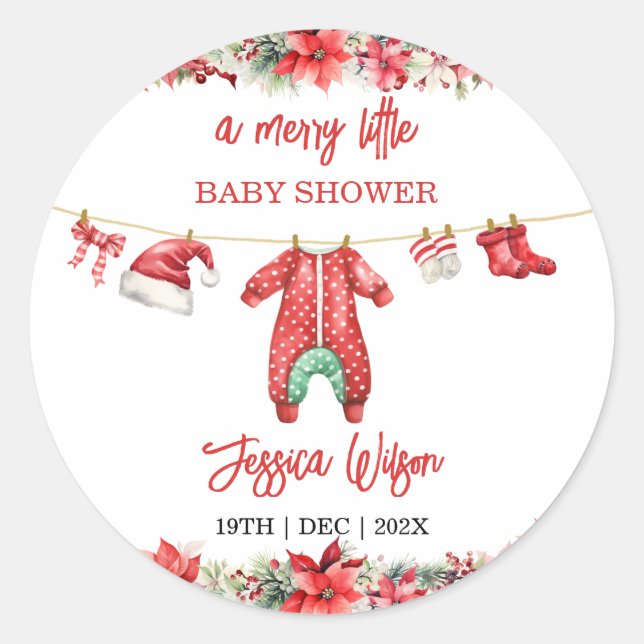 Sticker Rond Noël Joyeux petit Baby shower Hommes Neutre (Devant)