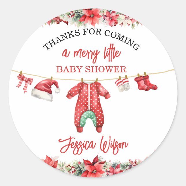 Sticker Rond Noël Joyeux petit Baby shower Hommes Neutre (Devant)