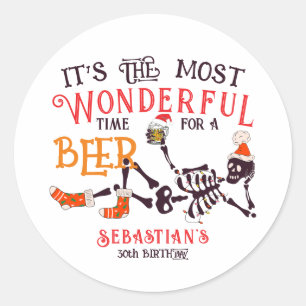 Sticker Rond Noël Juillet Squelette été Weer Bière Anniversaire