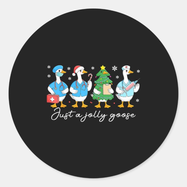 Sticker Rond Noël juste une infirmière oie joyeuse Mignonne Méd (Devant)