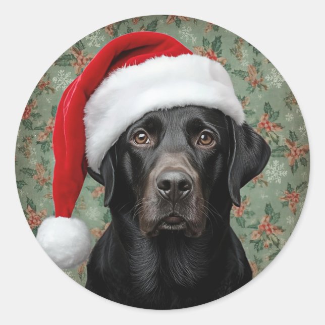 Sticker Rond Noël labrador noir (Devant)