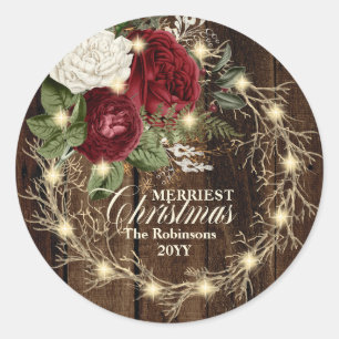 Sticker Rond Noël le plus joyeux - Serre-feu en bois rustique