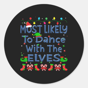 Sticker Rond Noël Le Plus Susceptible De Danse Avec Les Elfes F