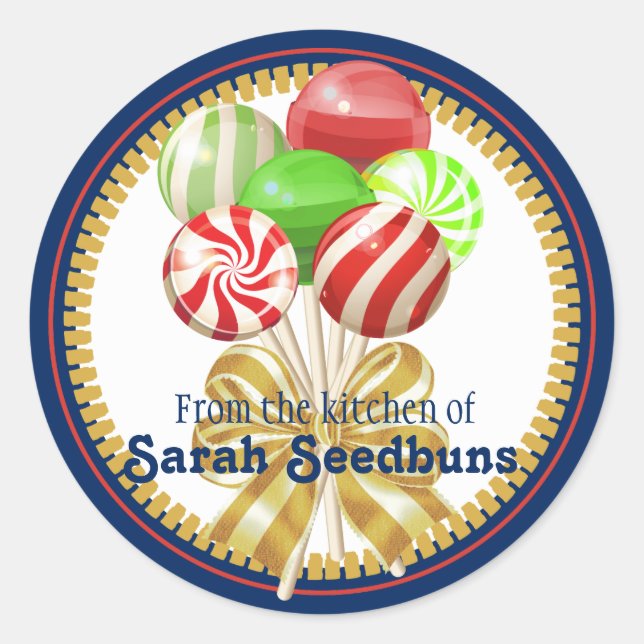 Sticker Rond Noël lollipops bonbons confitures arc (Devant)